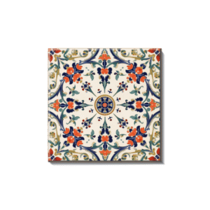 Vibrant Majolica Floral Medallion Tile Poppy Red, Blue & Green