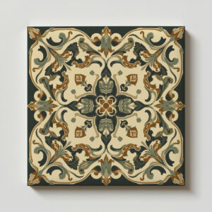 Ornate Mediterranean Baroque Tile – Cream, Sage, and Khaki