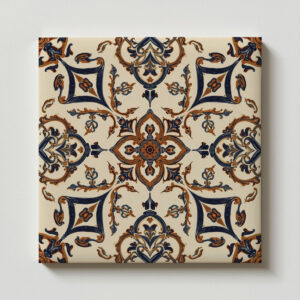 Navy & Terracotta Mediterranean Tile – Baroque Floral Azulejo Design
